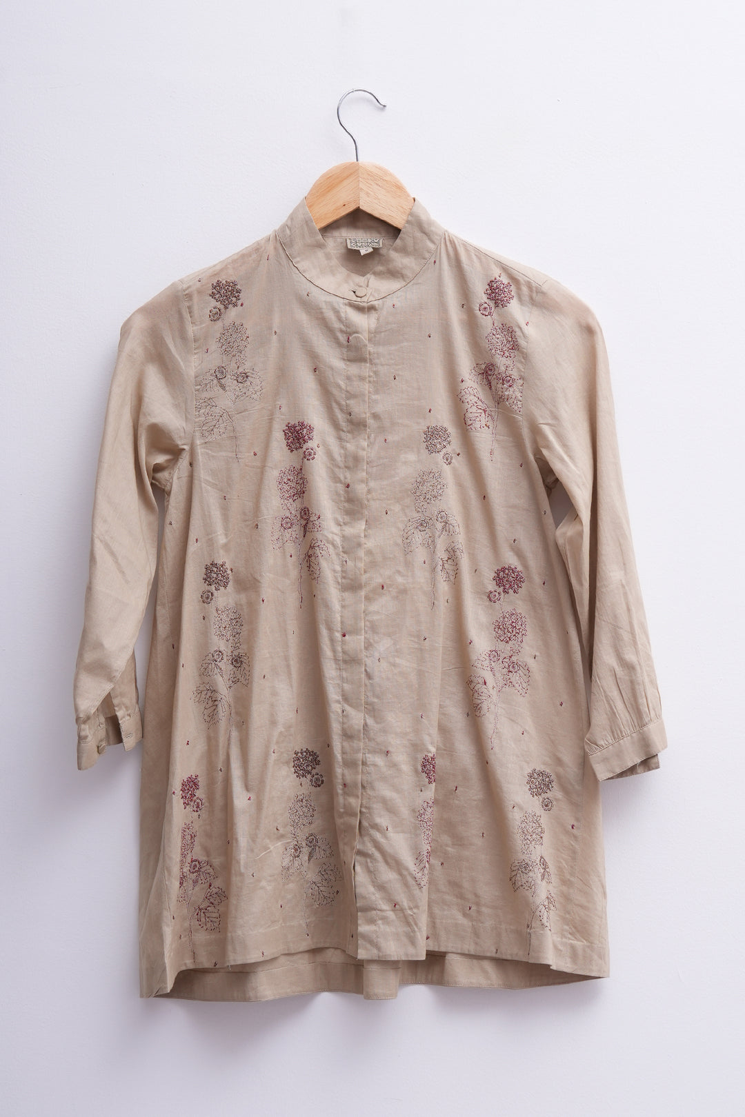 Beige Embroidered Cotton Shirt