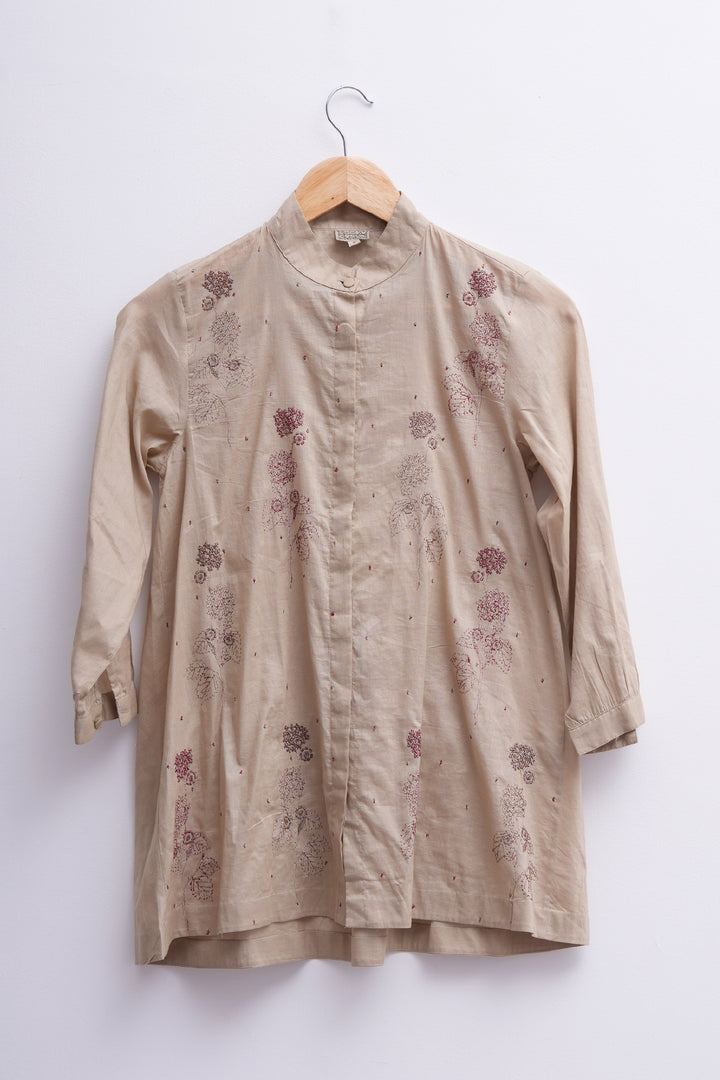 Beige Embroidered Cotton Shirt
