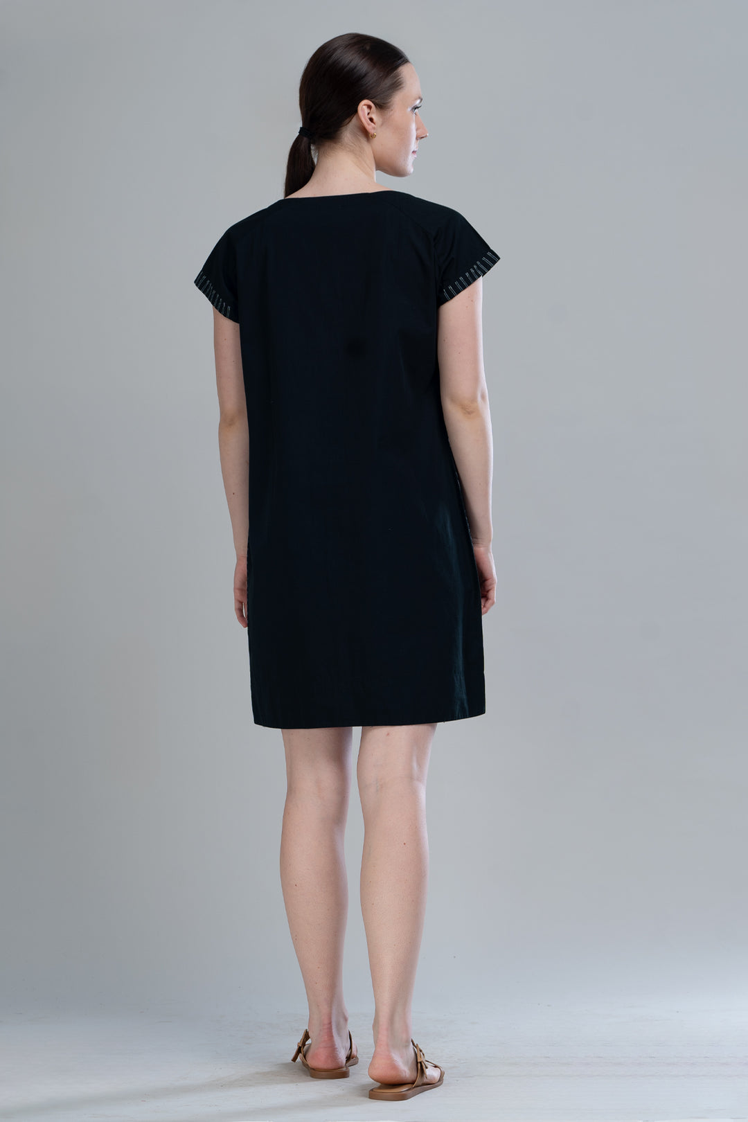 Black Embroidered Cotton Short Dress/Tunic