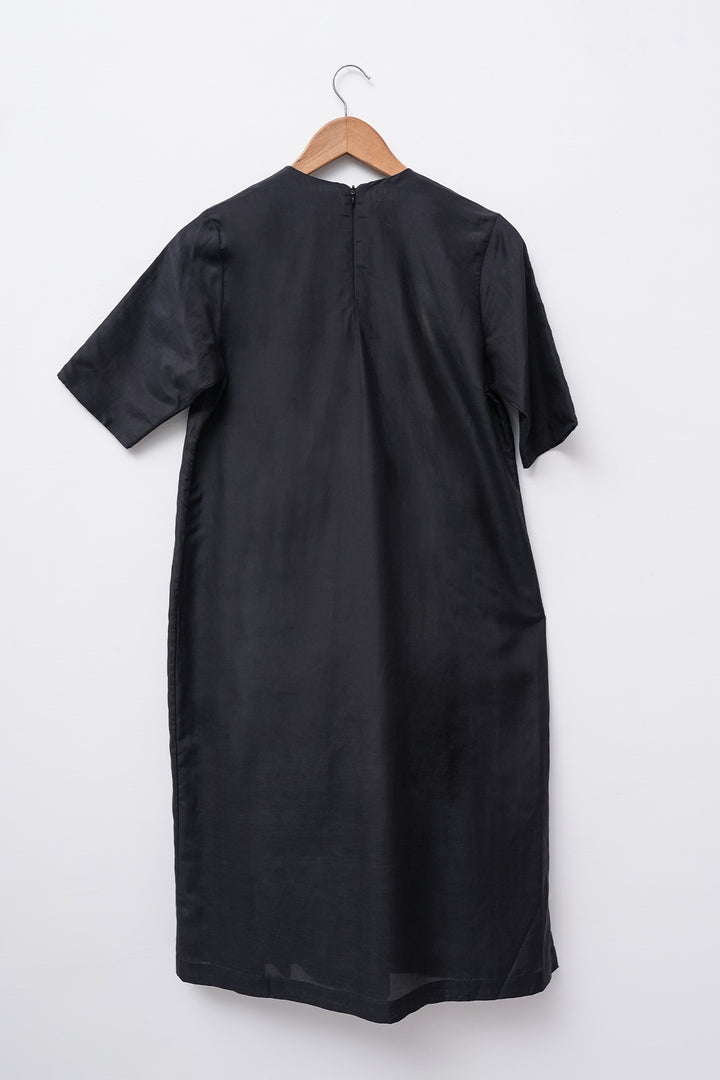 Black Embroidered Cotton Silk Kurta