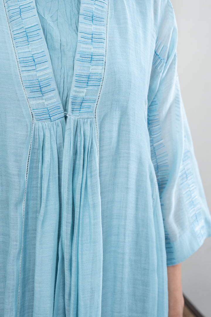Sky Blue Embroidered Chanderi Cape with Cotton Slip