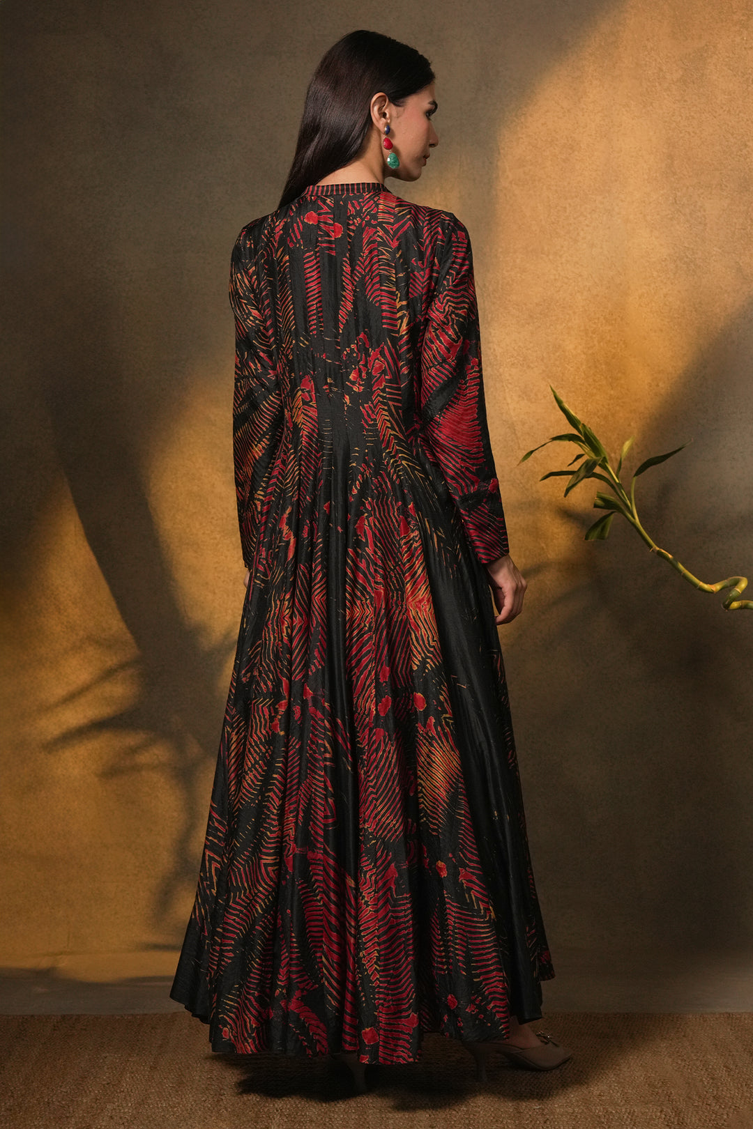 Black & Red Hand Dyed Shibori Silk Gown