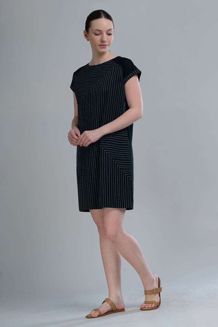 Black Embroidered Cotton Short Dress/Tunic