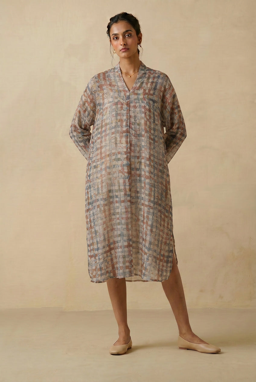 Mosaic Print Chanderi Tunic With Slip