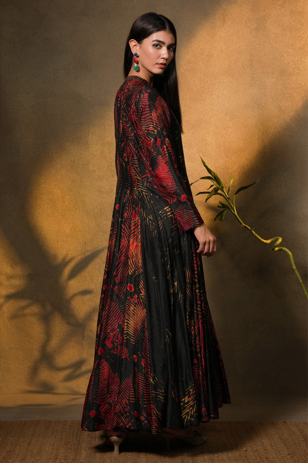 Black & Red Hand Dyed Shibori Silk Gown