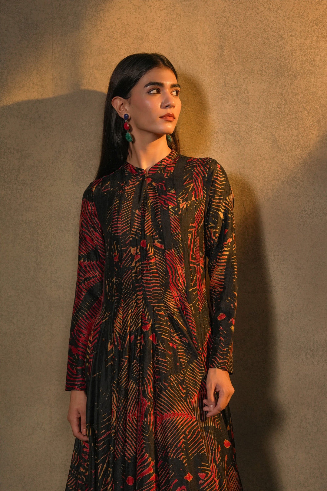 Black & Red Hand Dyed Shibori Silk Gown