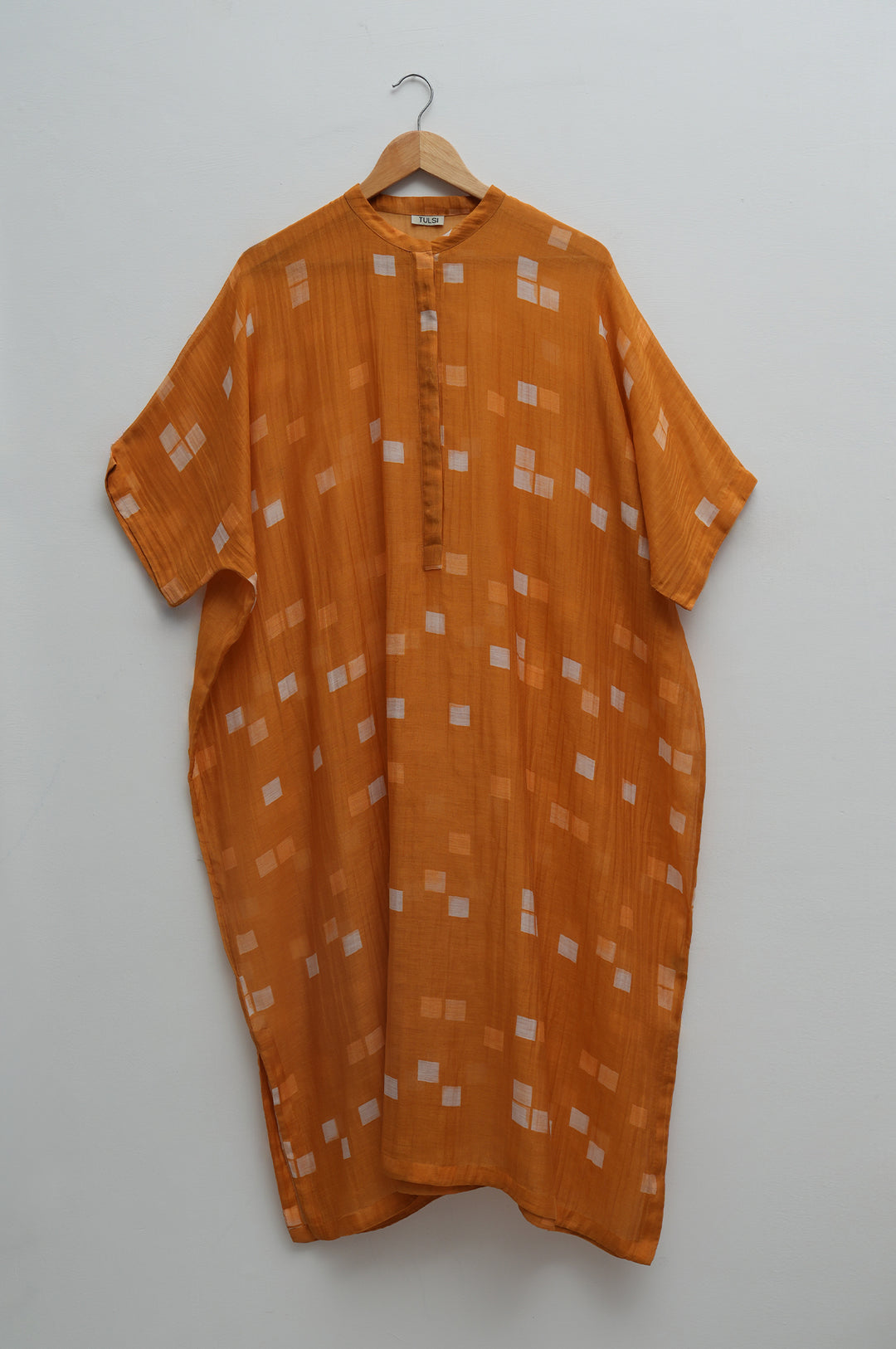 Mustard Printed Chanderi Kaftan With Slip