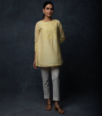 Light Yellow Patchwork Muslin Tunic