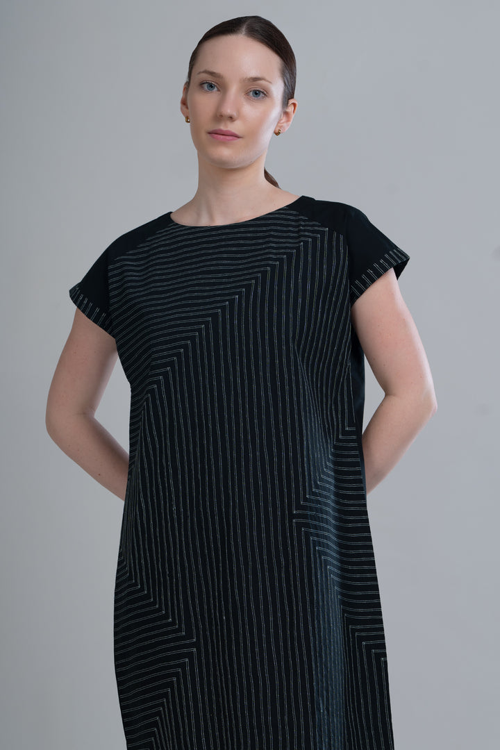 Black Embroidered Cotton Short Dress/Tunic