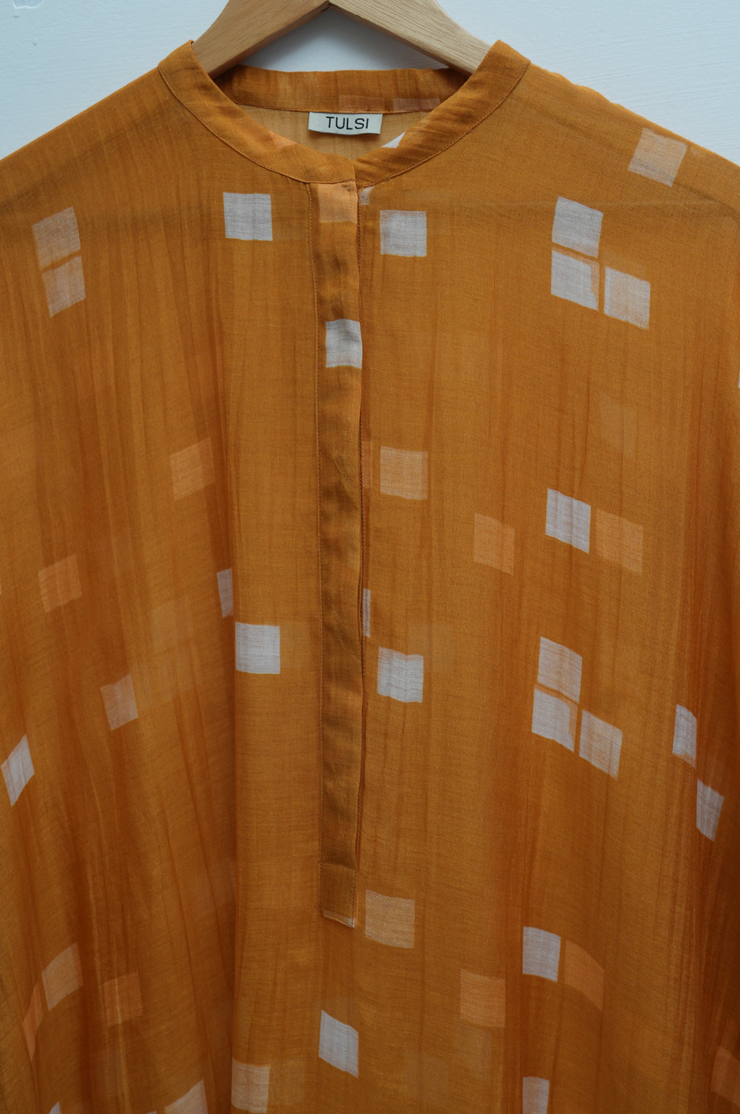 Mustard Printed Chanderi Kaftan With Slip