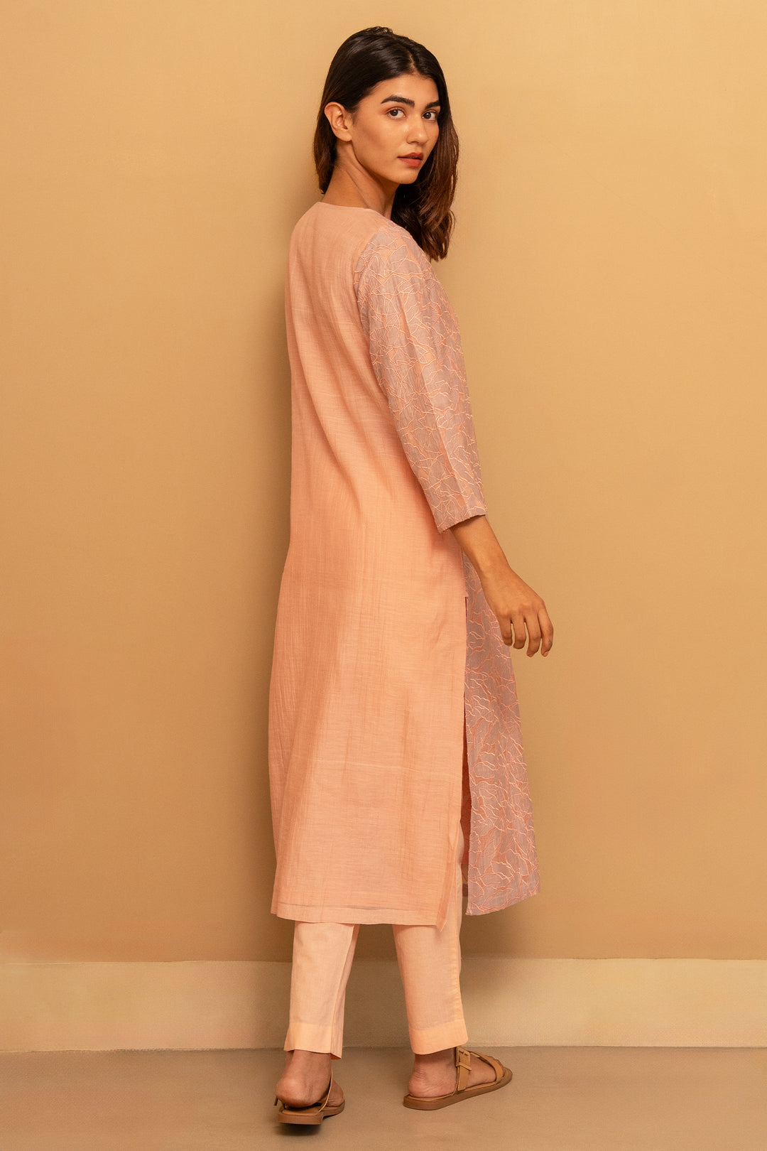 Patchwork Cotton Silk Pink Kurta