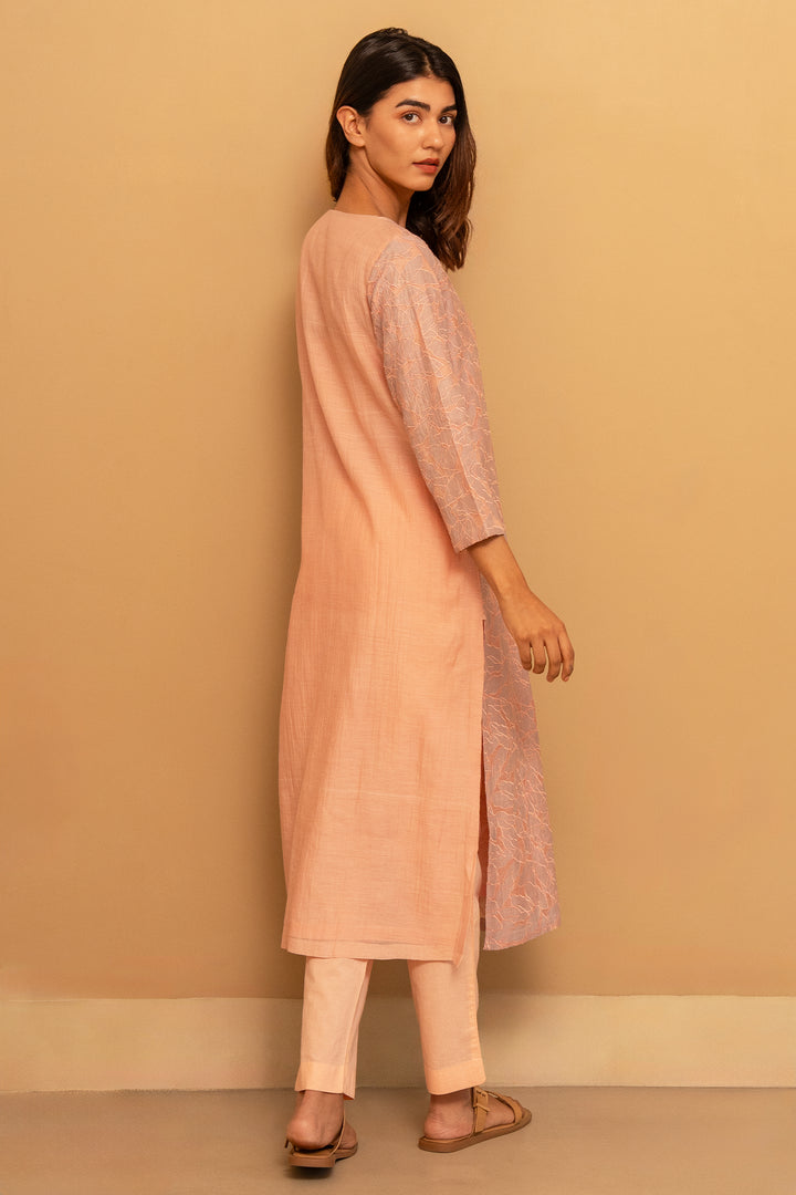 Patchwork Cotton Silk Pink Kurta