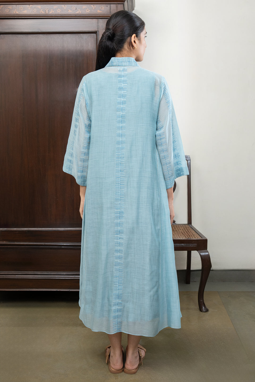 Sky Blue Embroidered Chanderi Cape with Cotton Slip