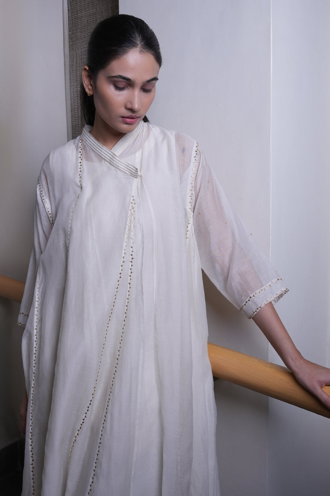 Natural Embroidered Chanderi Choga
