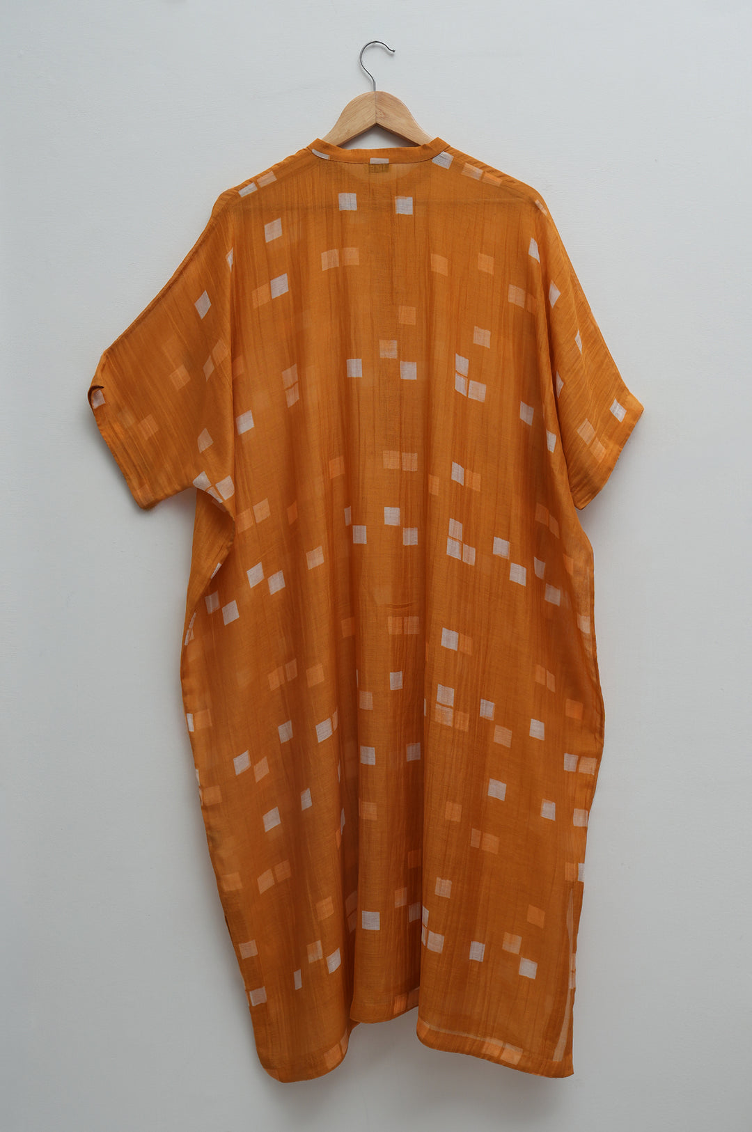 Mustard Printed Chanderi Kaftan With Slip