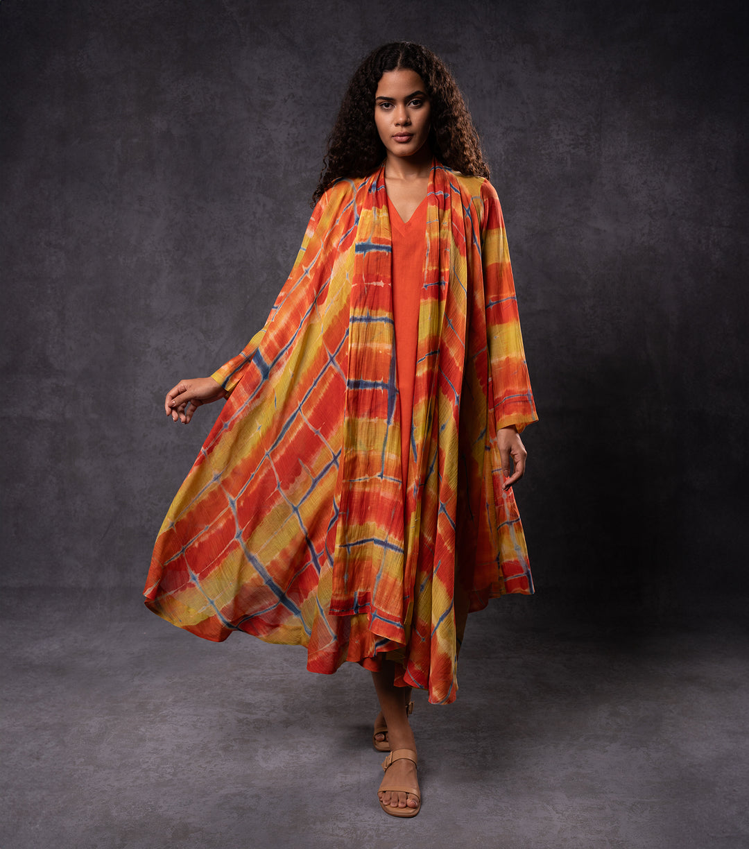 Hand Dyed Shibori Clamp Dyed Cape & Dress Set