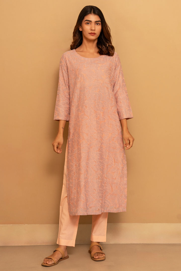 Patchwork Cotton Silk Pink Kurta