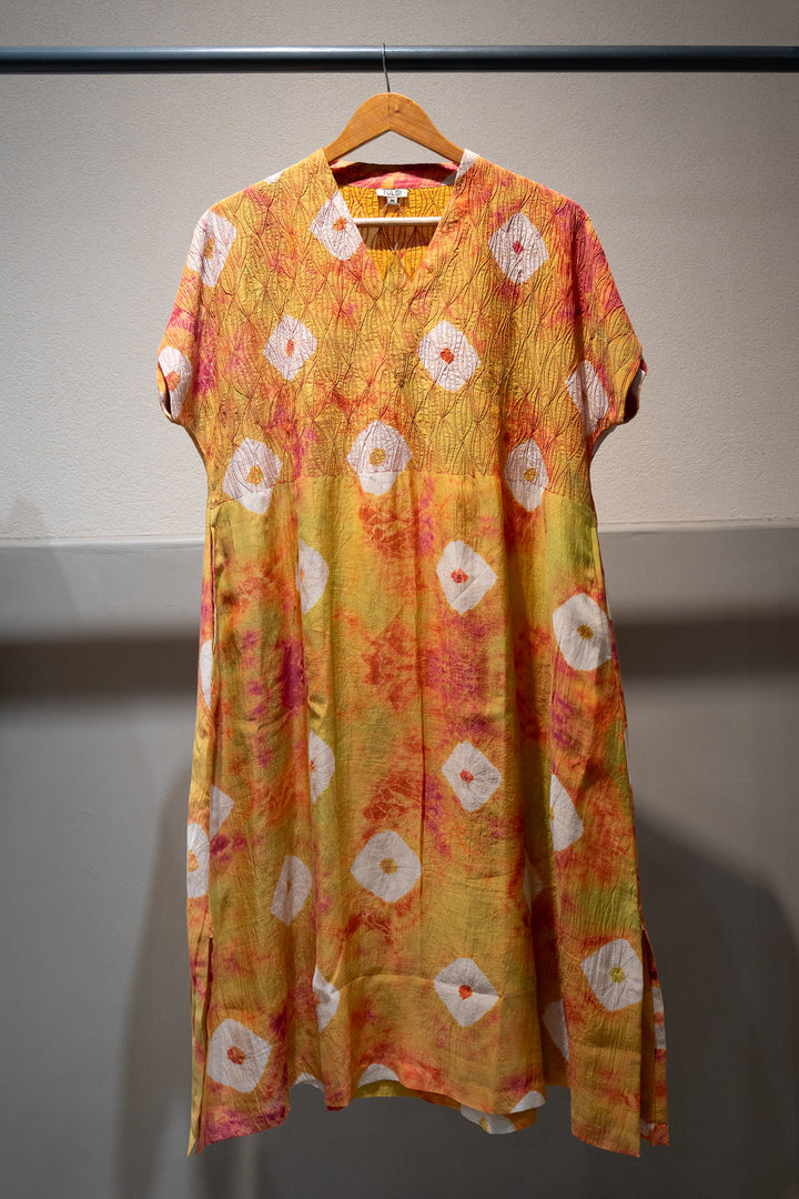 Golden Bandhani Chanderi Dress