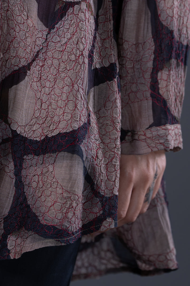 Veg and Black Double Needle Oversized Chanderi Shirt