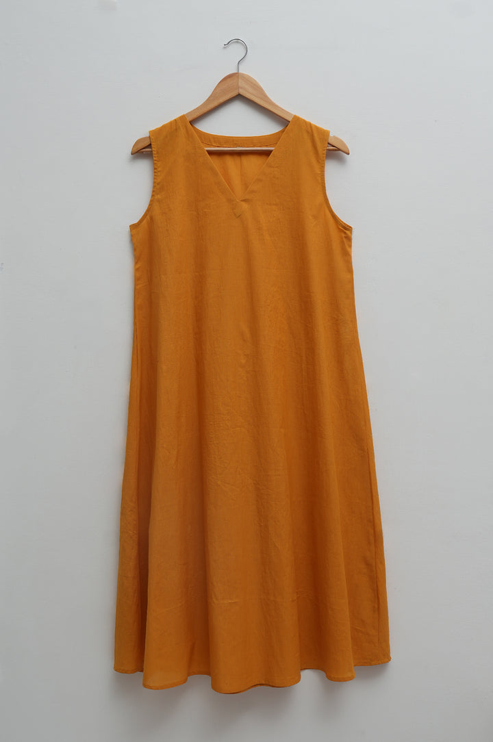 Mustard Printed Chanderi Kaftan With Slip