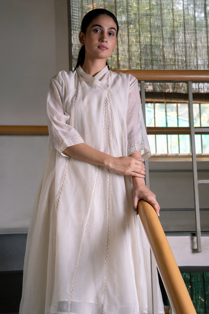 Natural Embroidered Chanderi Choga