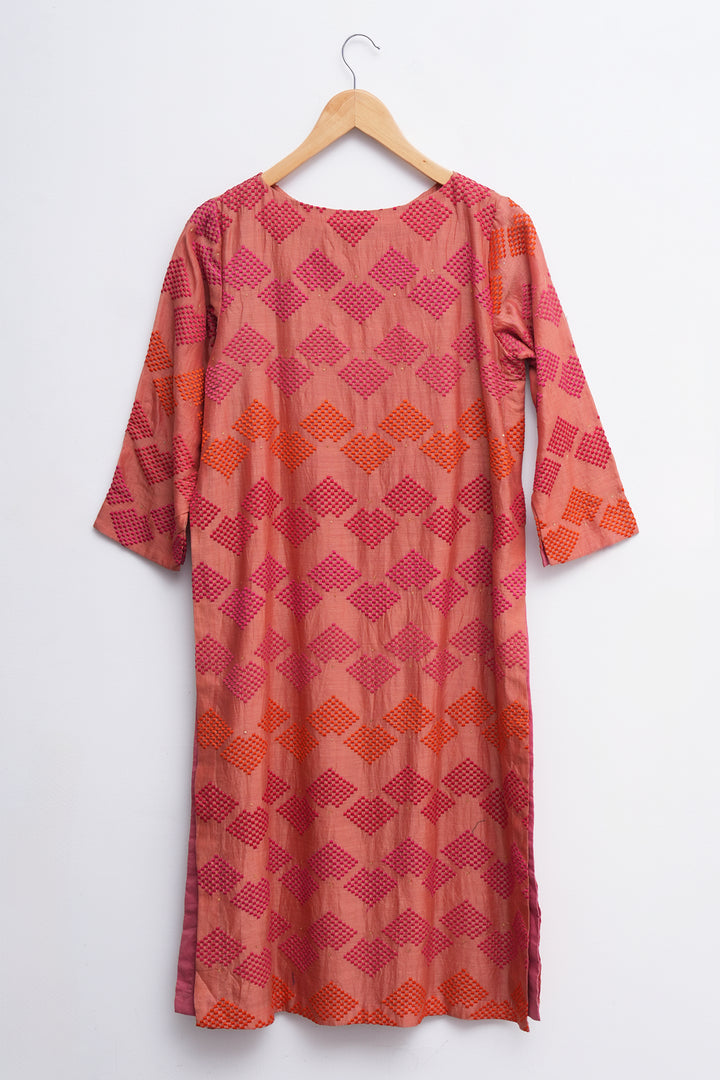 Coral Chanderi Embroidered Kurta