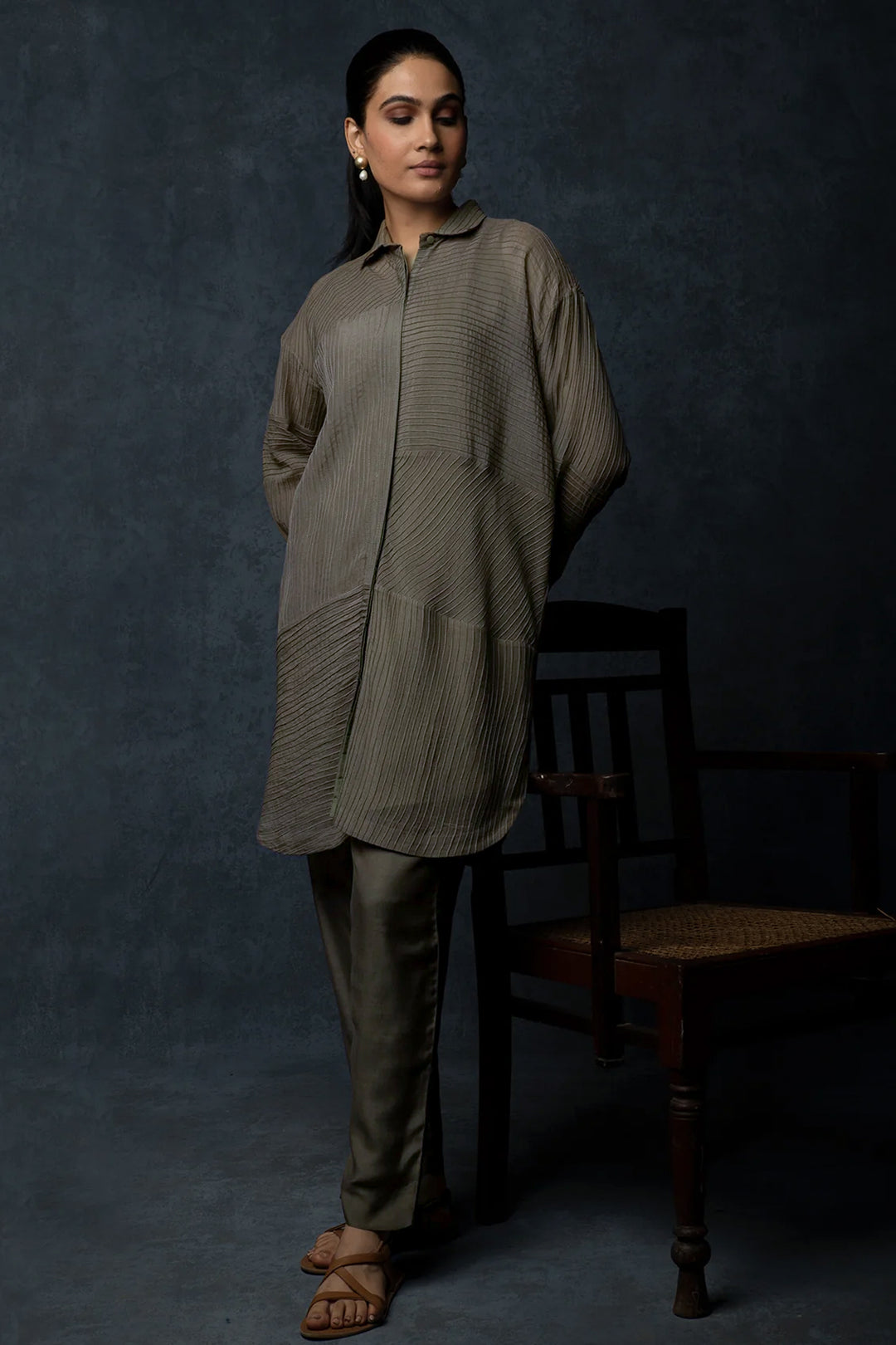 Veg Pintuck Embroidered Cotton co-ord set