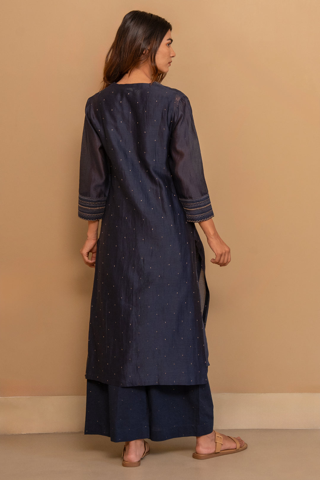 Prussian Blue Embroidered Chanderi Kurta Set