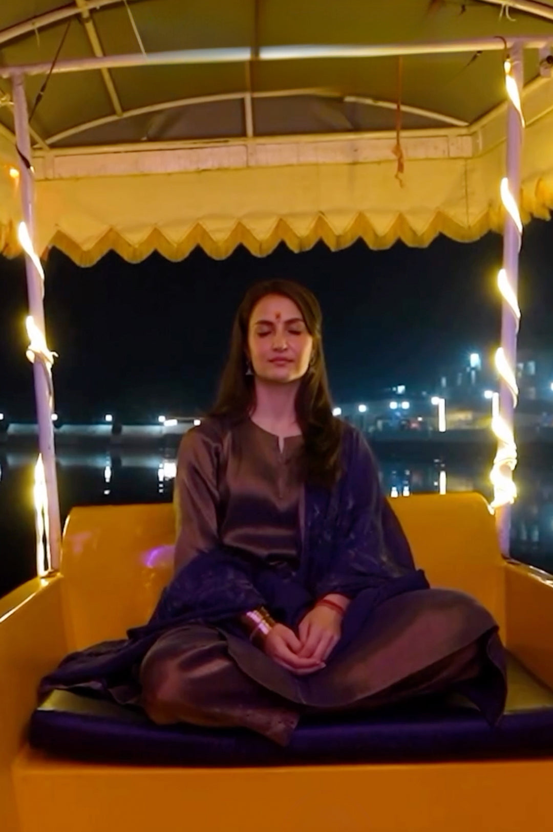 Navy Blue Tissue Flared Kurta & Palazzo Pants Set