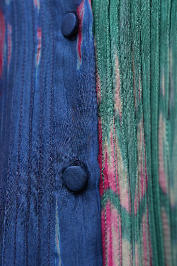 Blue Hand Dyed Shibori Pintucked Silk Tunic