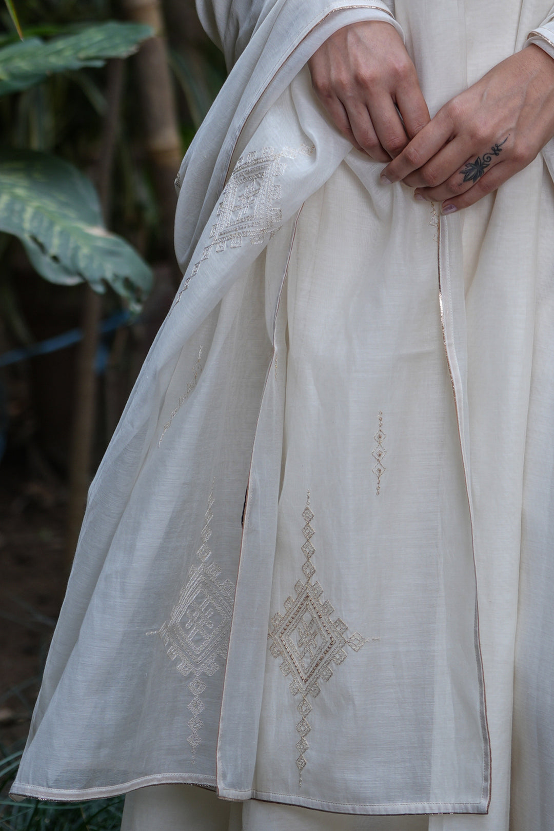 Natural Hand Embroidered Chanderi Dupatta