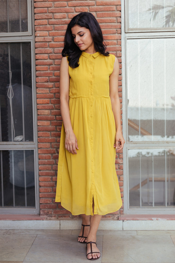 Yellow Georgette solid dress