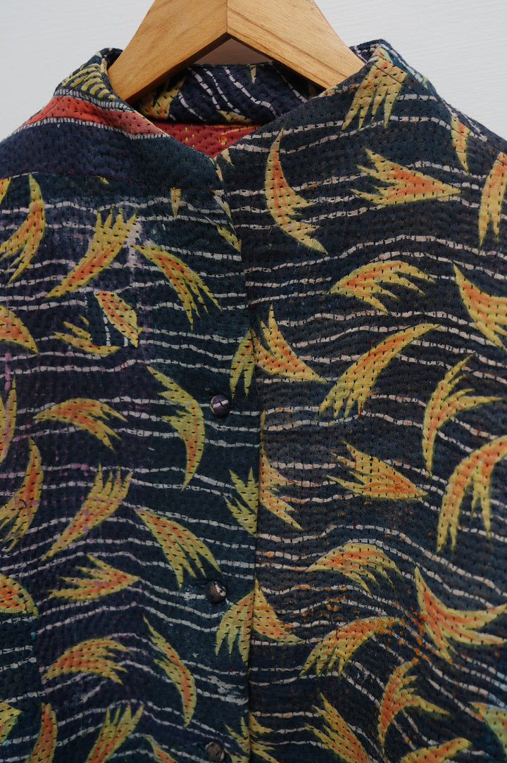 Indigo Leaf Cotton Kantha Jacket