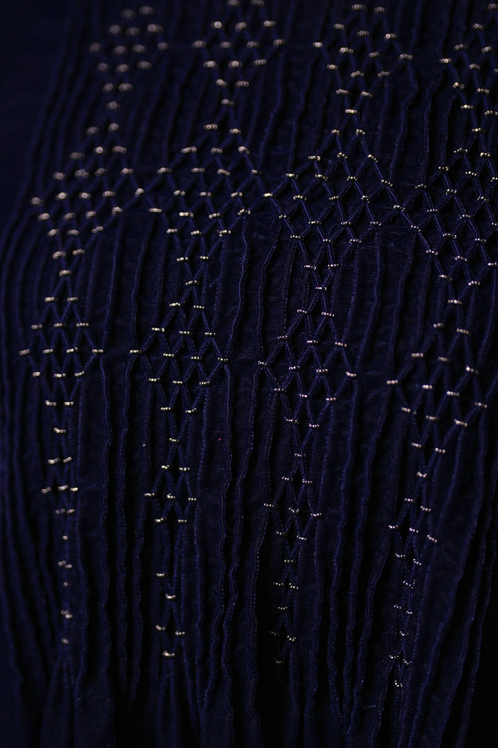 Navy Hand Embroidered Velvet Dress