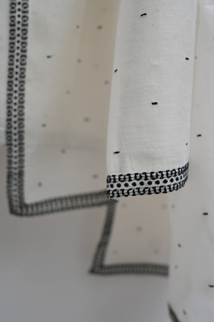 Off-white and Black Embroidered Kurta Set