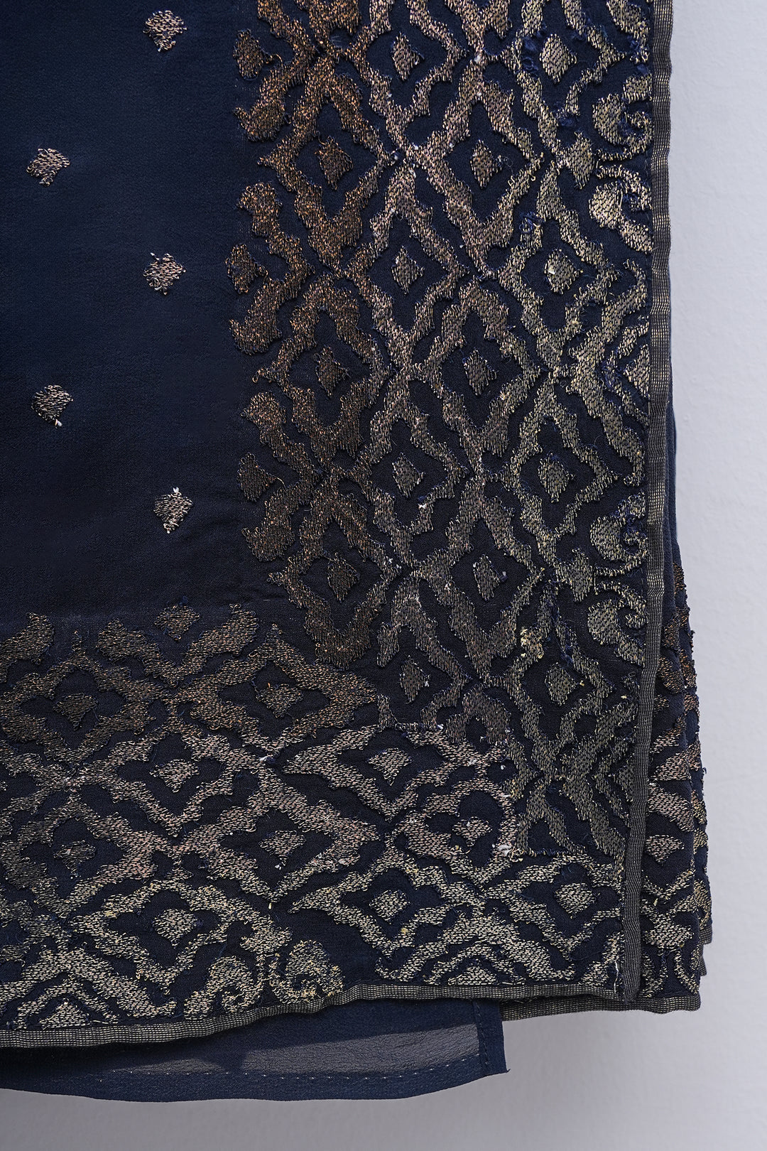 Navy Blue Georgette Embroidered Saree