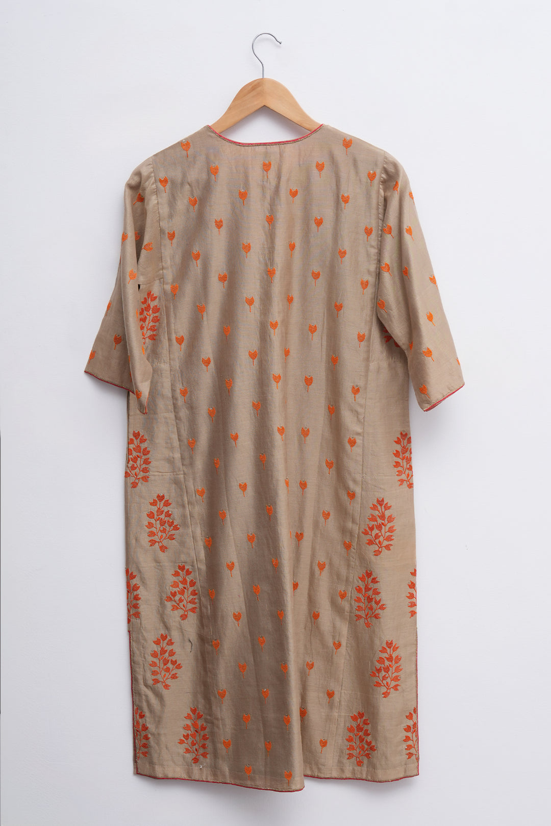 Beige Embroidered Cotton Silk Kurta