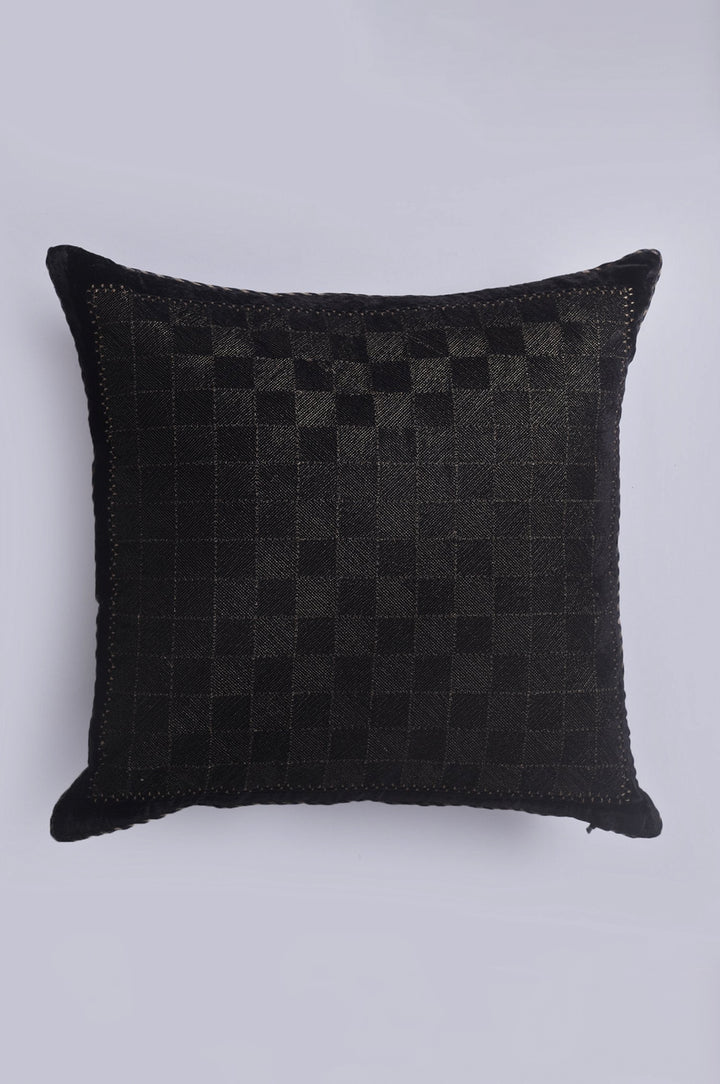 Checked Bling Black Velvet Cushion Cover