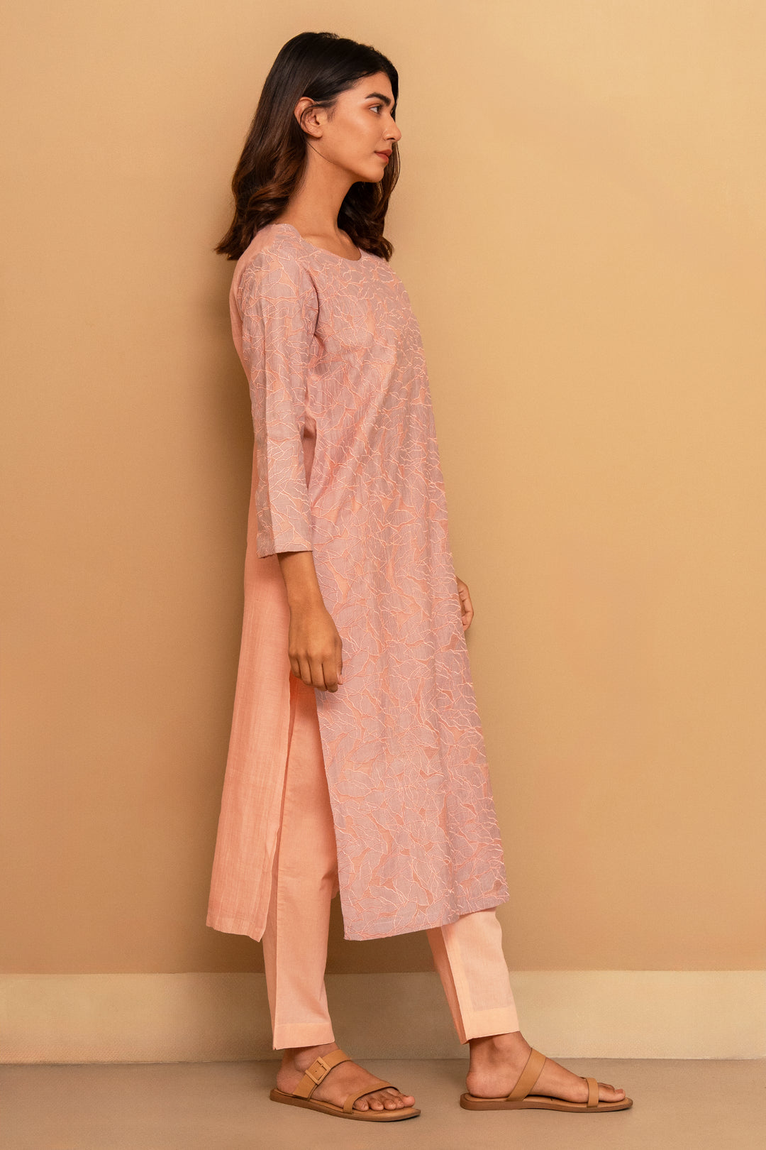 Patchwork Cotton Silk Pink Kurta