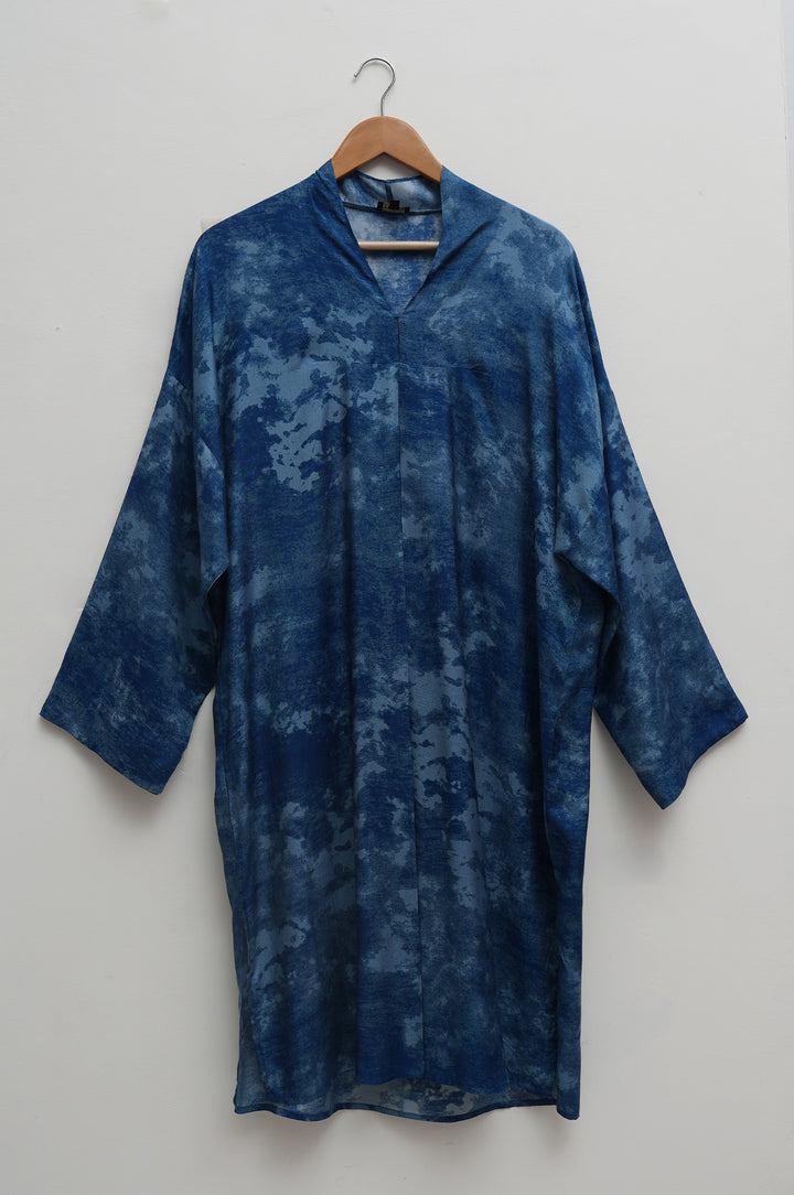 Blue Mist Printed Cotton Silk Tunic