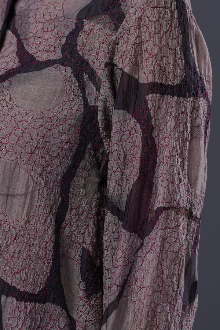 Veg and Black Double Needle Oversized Chanderi Shirt