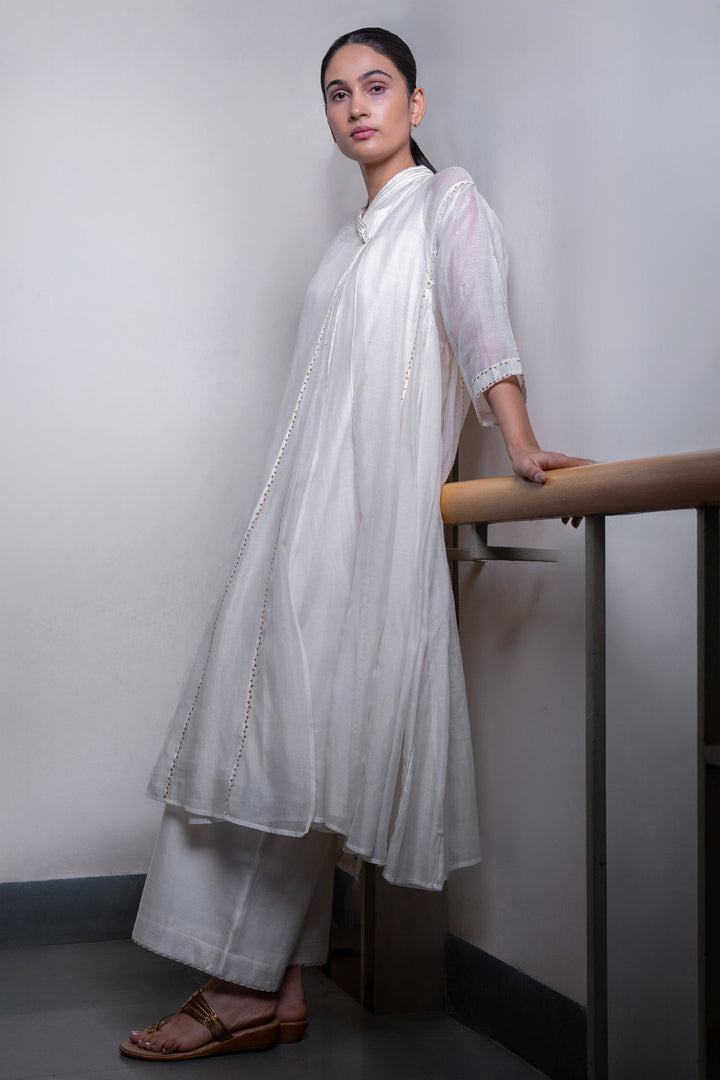 Natural Embroidered Chanderi Choga