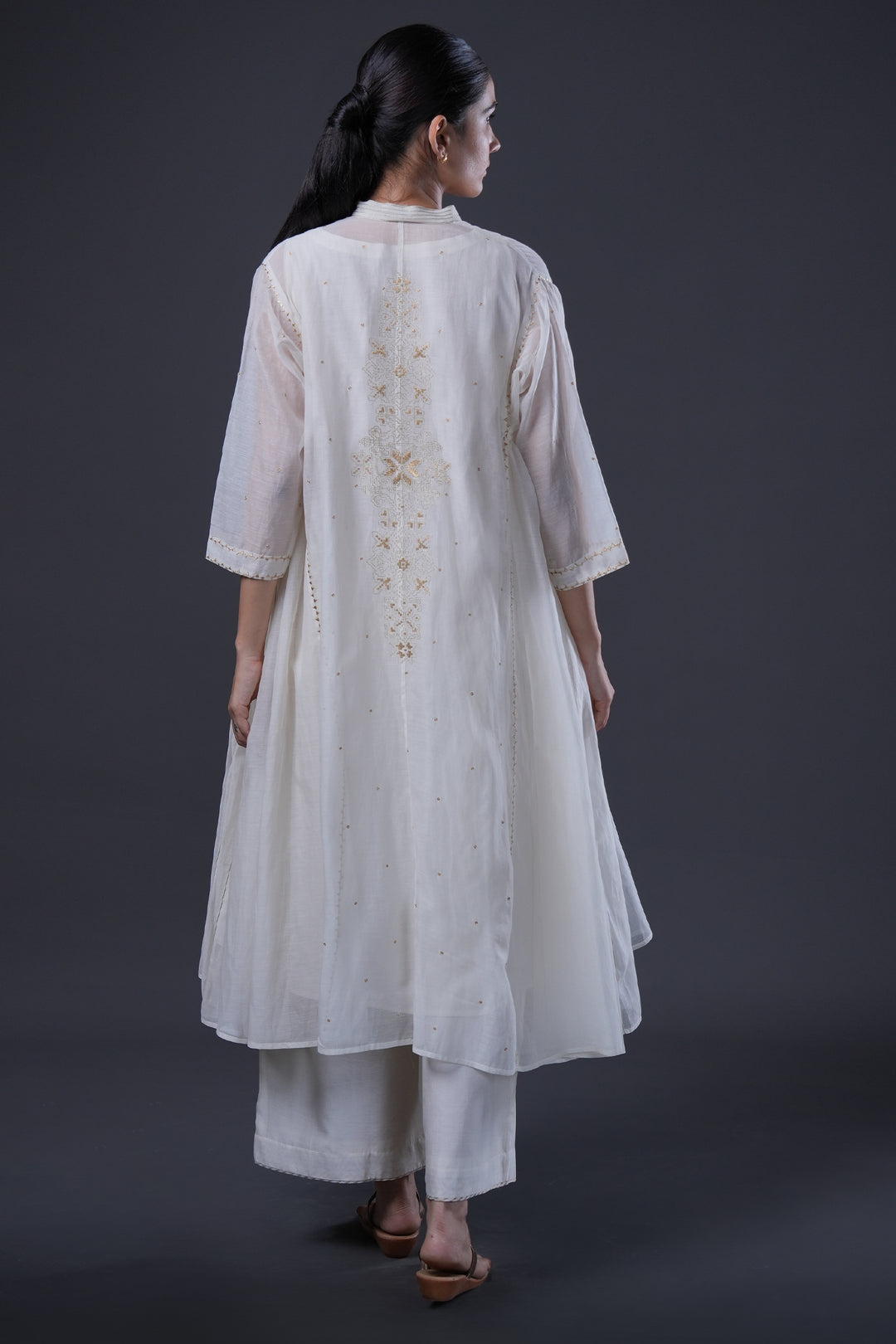 Natural Embroidered Chanderi Choga