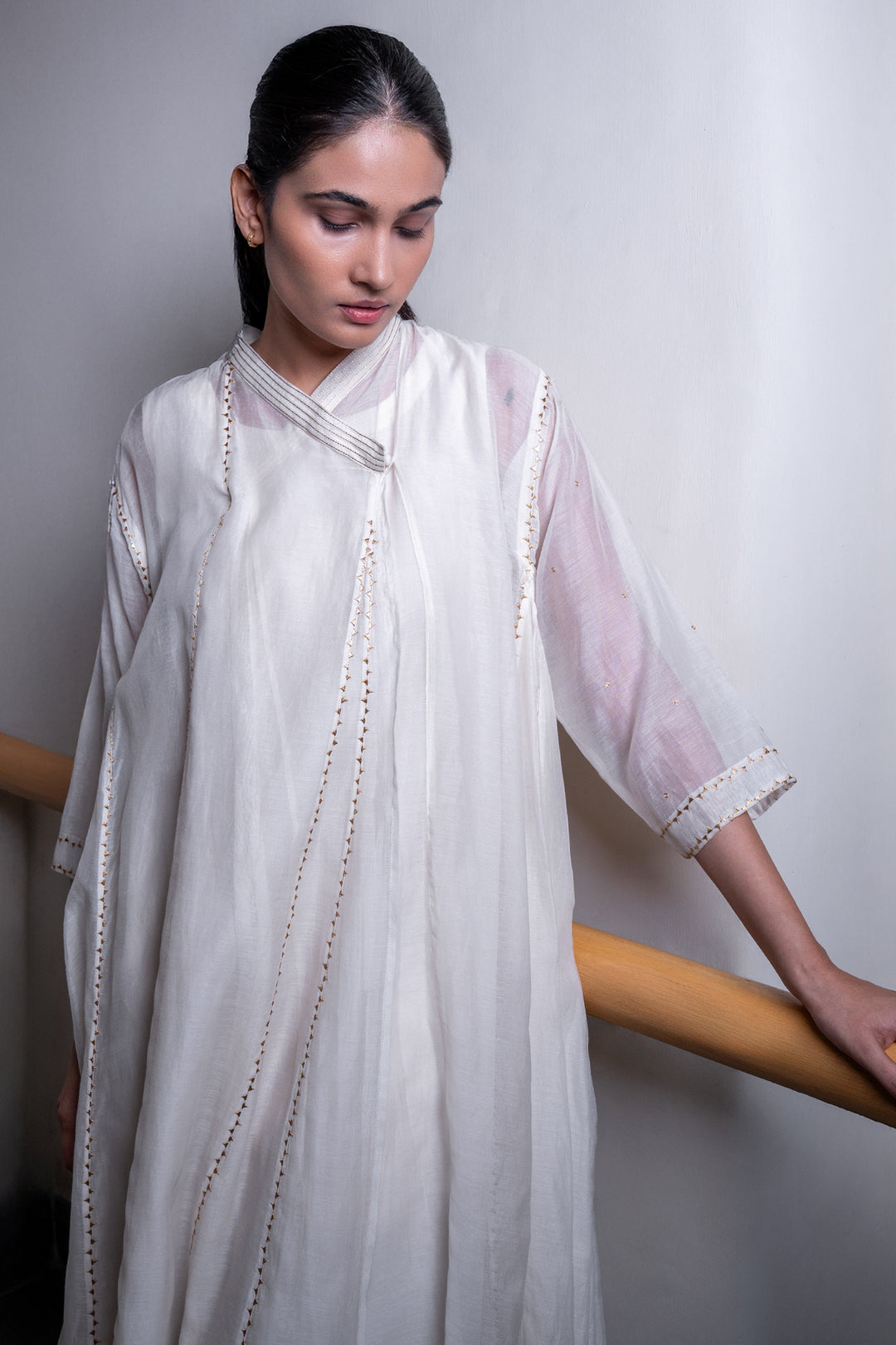 Natural Embroidered Chanderi Choga