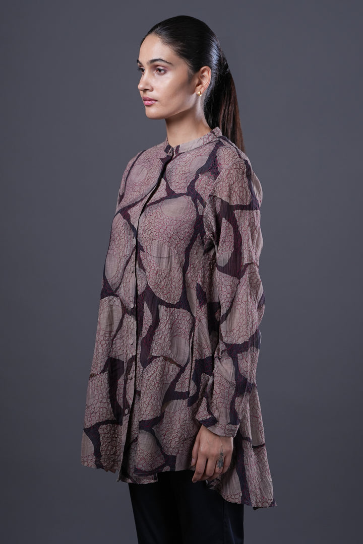 Veg and Black Double Needle Oversized Chanderi Shirt