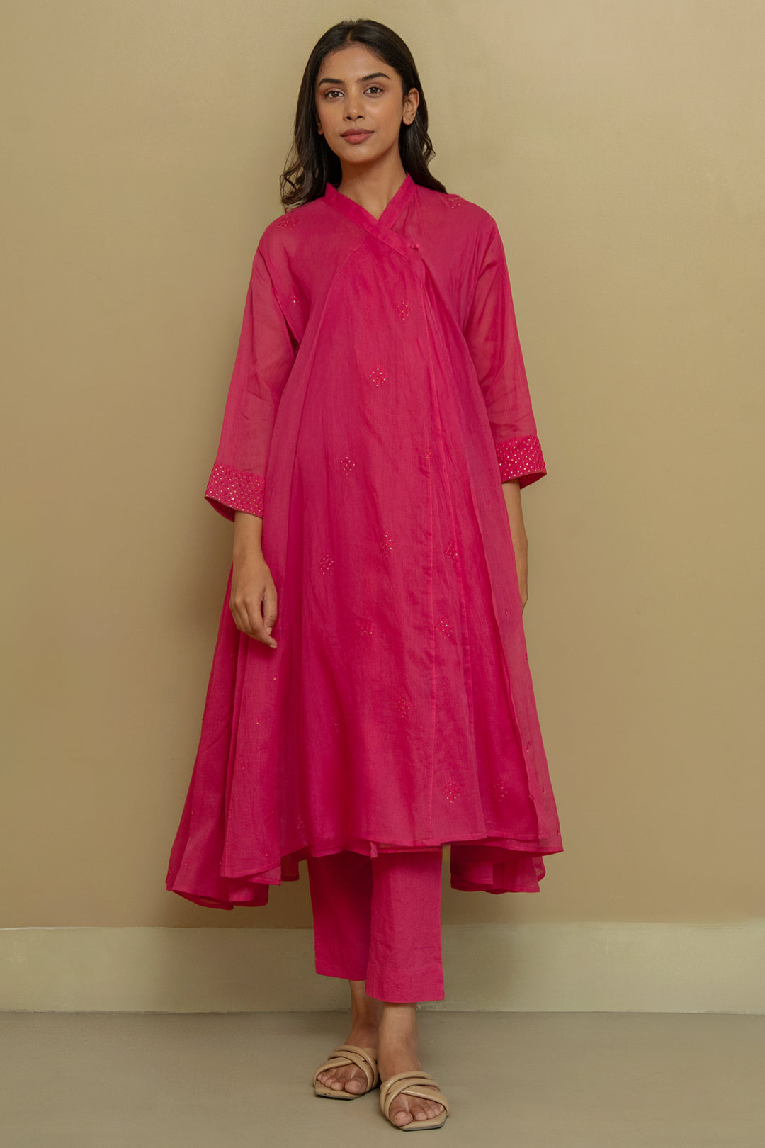 Pink fine cotton embroidered choga