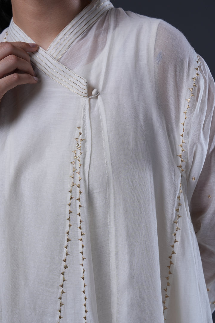 Natural Embroidered Chanderi Choga