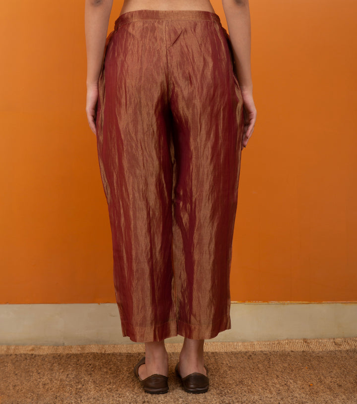 Maroon Gold Tissue Palazzo