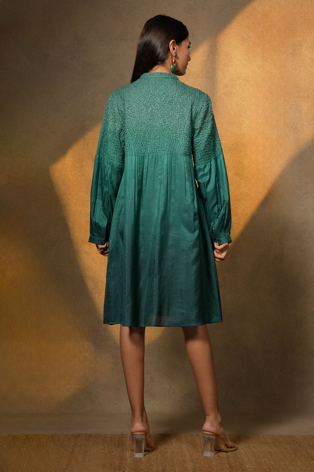 Turquoise Embroidered Silk Tunic with Slip