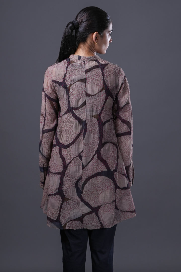 Veg and Black Double Needle Oversized Chanderi Shirt